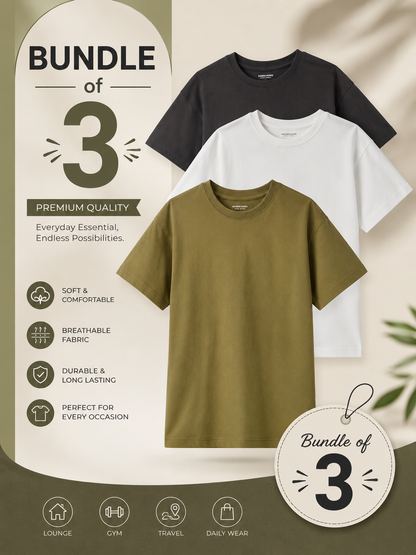 Premium Basic T-Shirts Pack of 3 | Comfortable For Men
