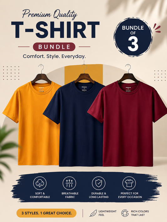 Premium Basic T-Shirts Pack of 3 | Comfortable For Men