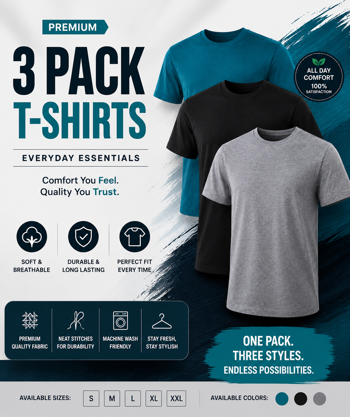 Premium Basic T-Shirts Pack of 3 | Comfortable For Men