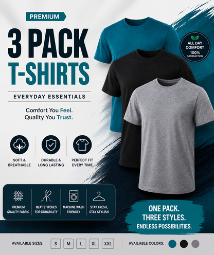 Premium Basic T-Shirts Pack of 3 | Comfortable For Men