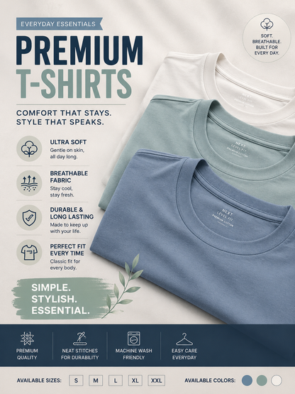 Premium Basic T-Shirts Pack of 3 | Comfortable For Men