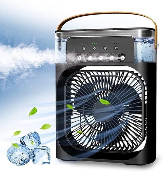 Portable Air Conditioner Fan, 4 in 1 Personal Mini Cooling Fan with Water Mist Spray, 3 Speeds Evaporative Air Cooler Small Aircon Humidifier Water Fan Spray Mist Desk Fan for Home Office Room