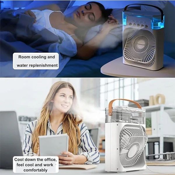 Portable Air Conditioner Fan, 4 in 1 Personal Mini Cooling Fan with Water Mist Spray, 3 Speeds Evaporative Air Cooler Small Aircon Humidifier Water Fan Spray Mist Desk Fan for Home Office Room