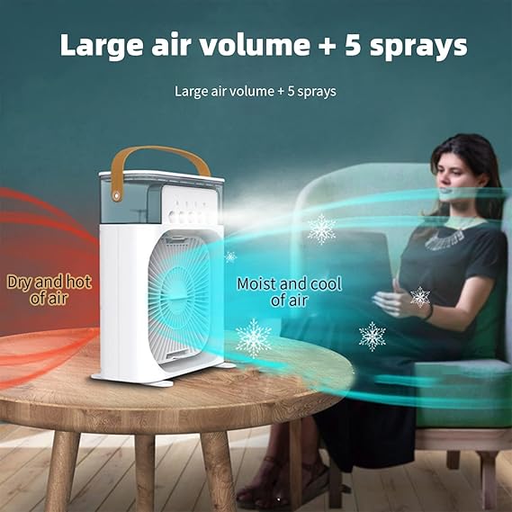 Portable Air Conditioner Fan, 4 in 1 Personal Mini Cooling Fan with Water Mist Spray, 3 Speeds Evaporative Air Cooler Small Aircon Humidifier Water Fan Spray Mist Desk Fan for Home Office Room