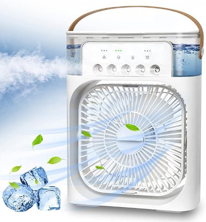 Portable Air Conditioner Fan, 4 in 1 Personal Mini Cooling Fan with Water Mist Spray, 3 Speeds Evaporative Air Cooler Small Aircon Humidifier Water Fan Spray Mist Desk Fan for Home Office Room